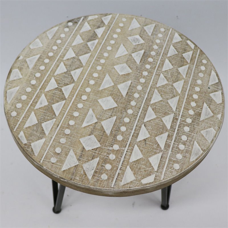 Jeco 3 Piece Round Accent Table Set in Natural and White