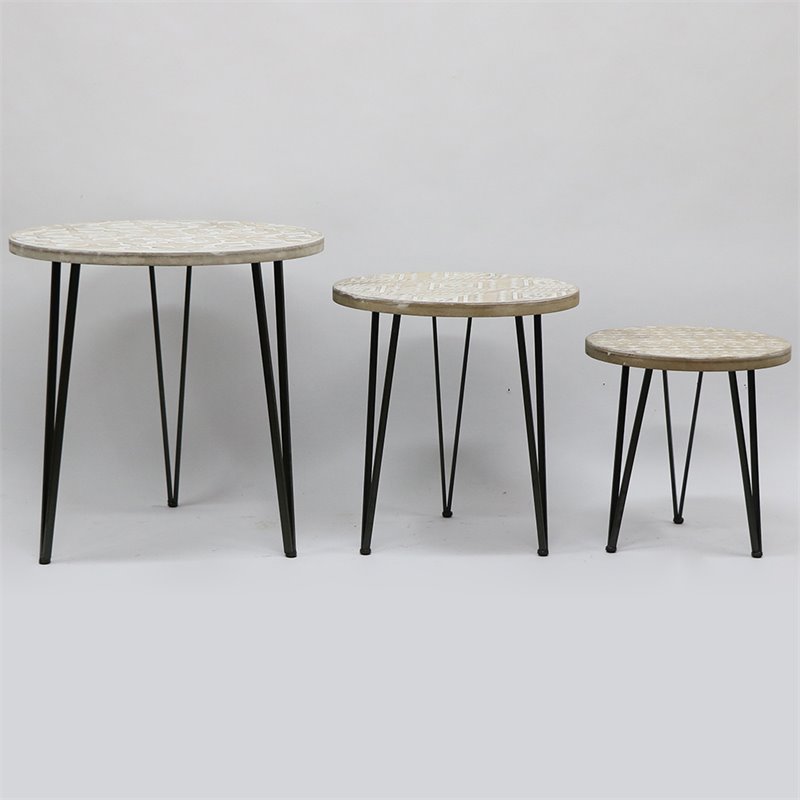 Jeco 3 Piece Round Accent Table Set in Natural and White