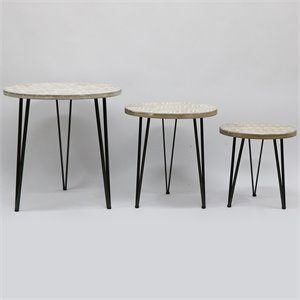 Jeco 3 Piece Round Accent Table Set in Natural and White