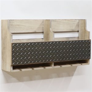 Jeco 24&quot Wall Mounted Wine Rack in Distressed Natural and Black