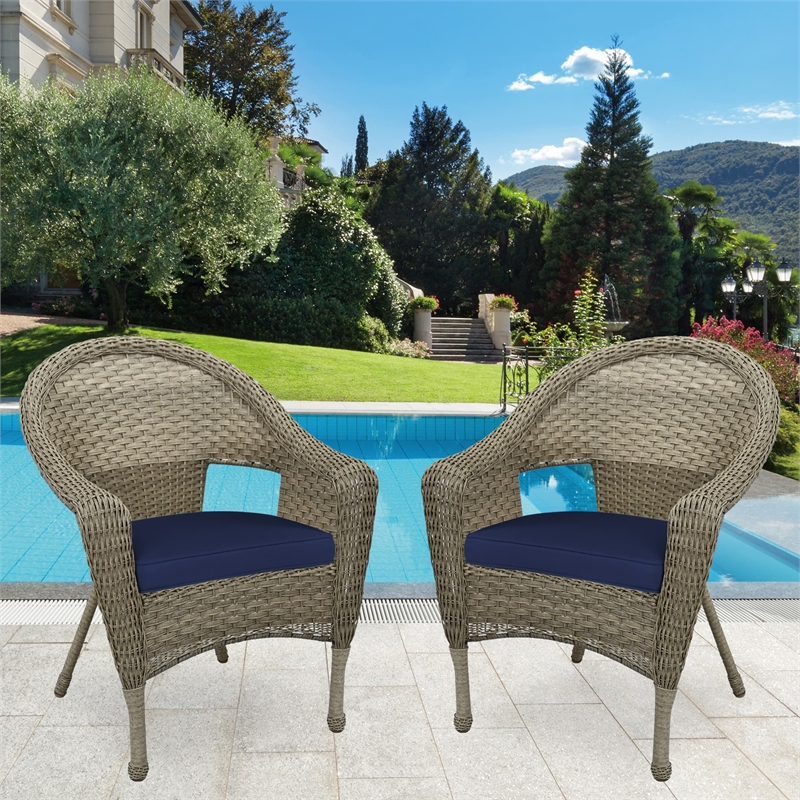 Jeco Clark Wicker Patio Chair in Gray and Midnight Blue (Set of 2)