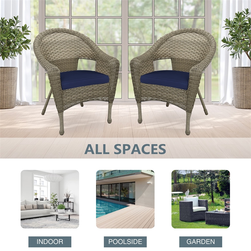 Jeco Clark Wicker Patio Chair in Gray and Midnight Blue (Set of 2)