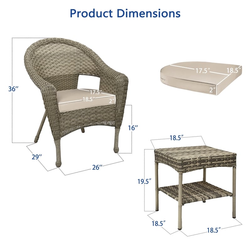 Jeco Clark 3 Piece Wicker Patio Conversation Set in Gray and Tan
