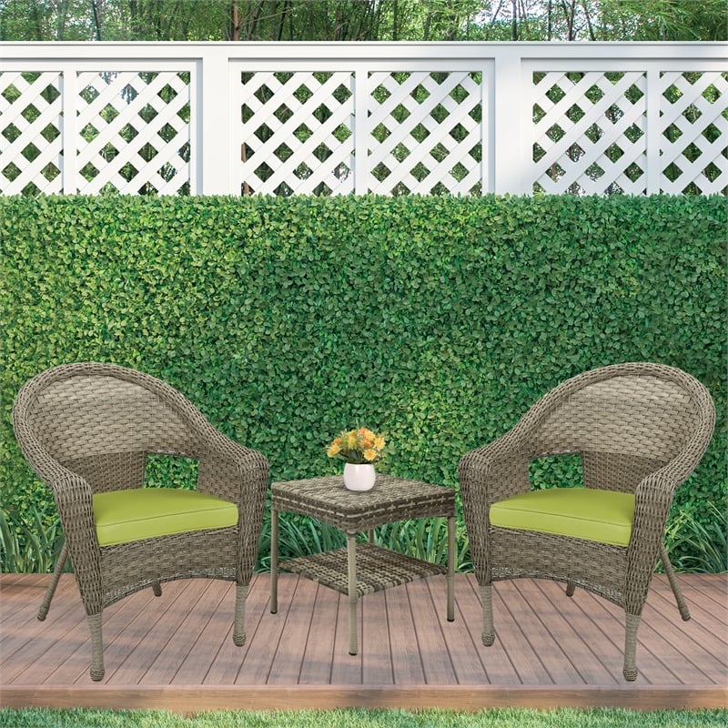 Jeco Clark 3 Piece Wicker Patio Conversation Set in Gray and Green