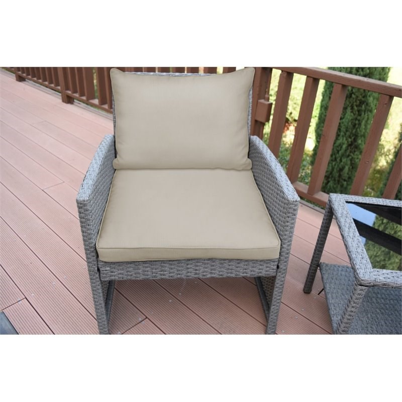 Jeco Mirabelle 3 Piece Resin Wicker Patio Bistro Set in Gray with Tan Cushion