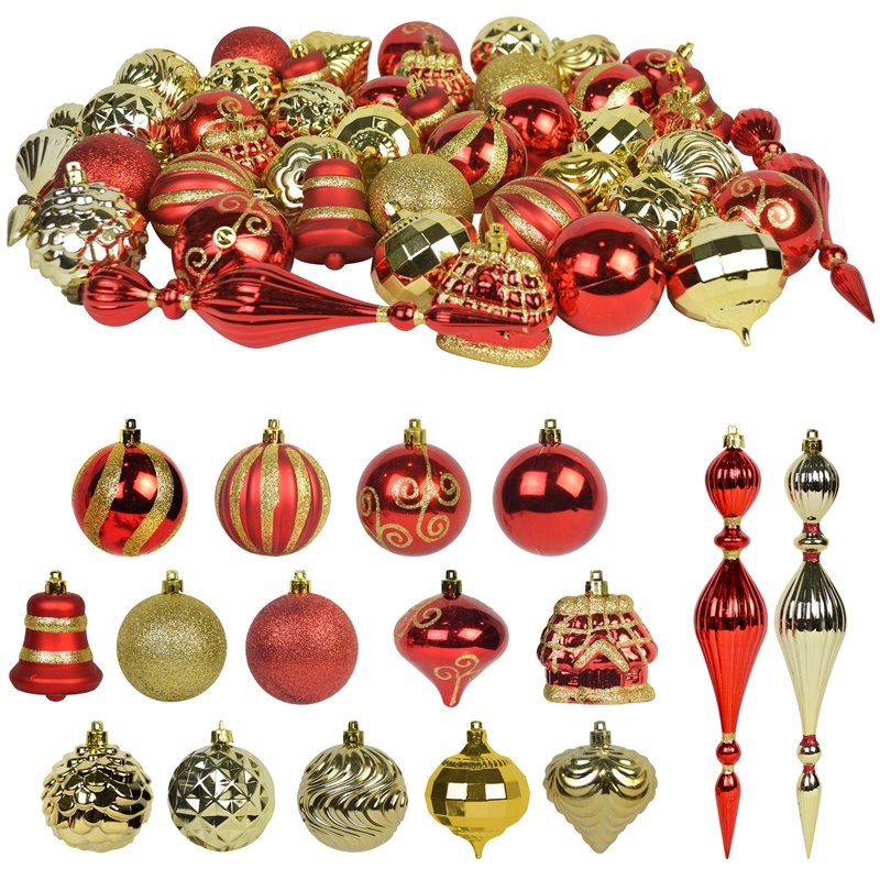 Jeco 43 Piece Shatterproof Plastic Christmas Ornament Set in Gold and Red