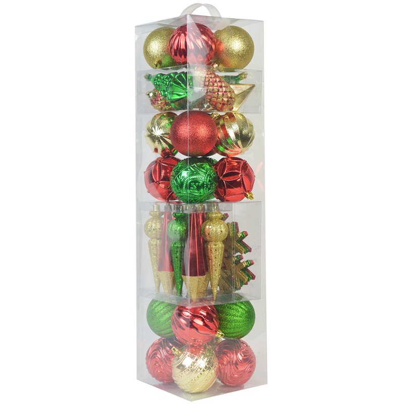 Jeco 40 Piece Shatterproof Plastic Christmas Ornament Set in Green/  Gold/  Red