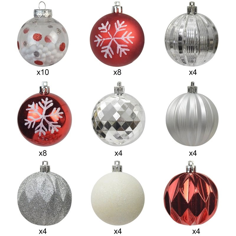 Jeco 40 Piece Shatterproof Plastic Christmas Ornament Set in Red and Silver