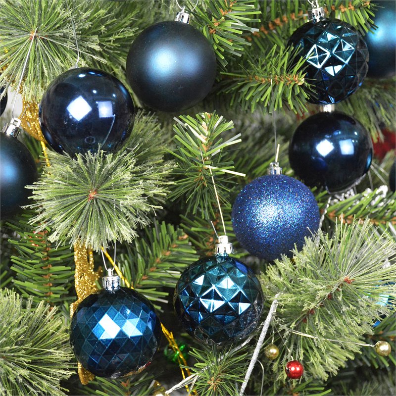 Jeco 48 Piece Shatterproof Plastic Christmas Ornament Set in Blue