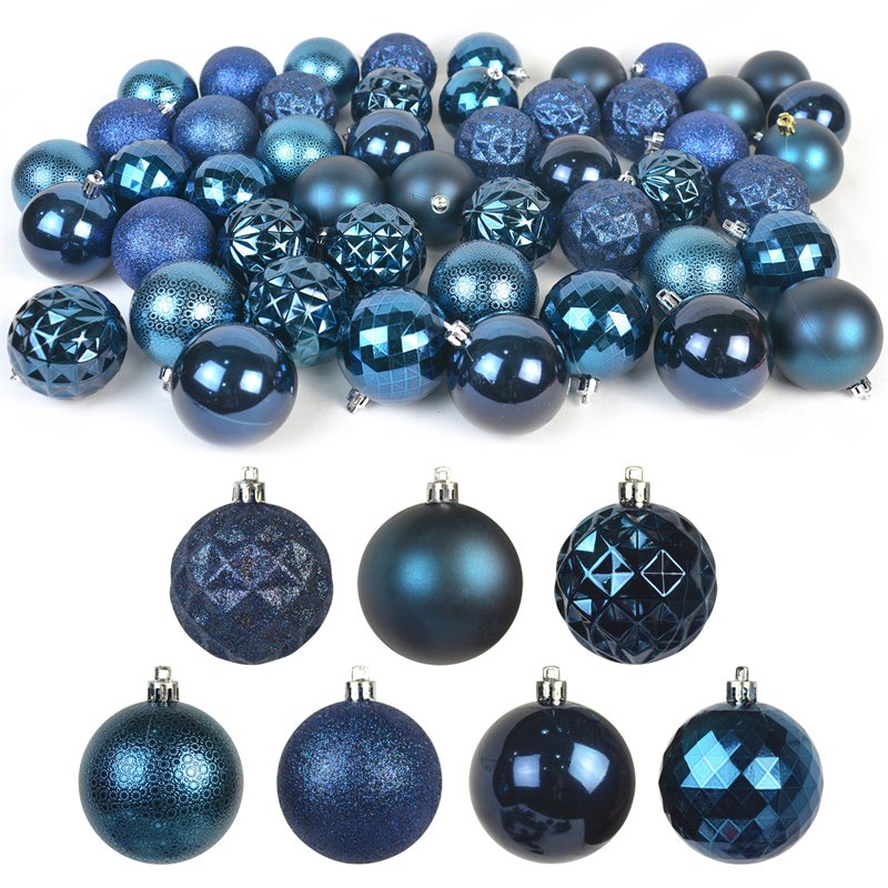 Jeco 48 Piece Shatterproof Plastic Christmas Ornament Set in Blue