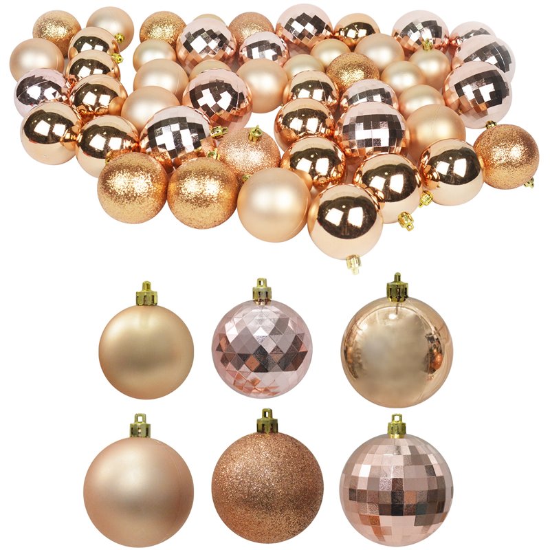 Jeco 48 Piece Shatterproof Plastic Christmas Ornament Set in Copper