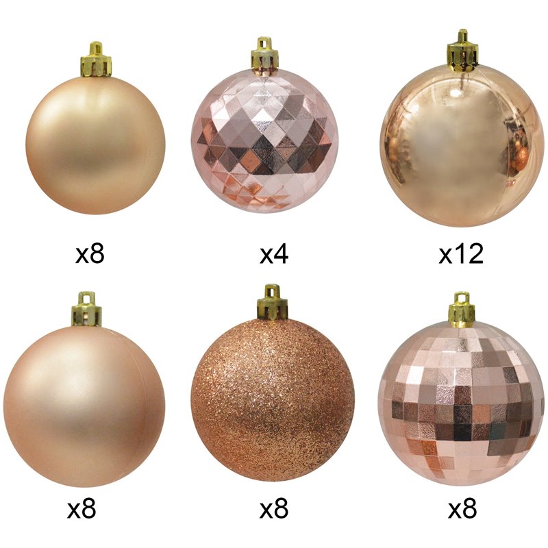 Jeco 48 Piece Shatterproof Plastic Christmas Ornament Set in Copper