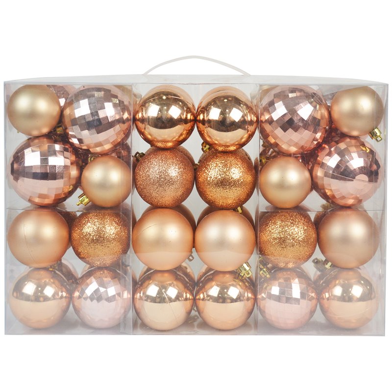 Jeco 48 Piece Shatterproof Plastic Christmas Ornament Set in Copper