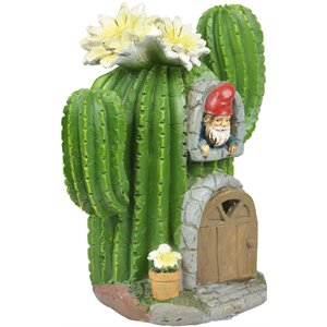 Jeco 7.5&quot Polyresin Solar LED Light Cactus House