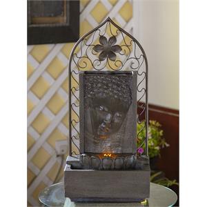 Buddha Wall and Metal Flower Fountain with Led Light