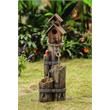 Tiered Wood Finish Water Fountain with Birdhouse