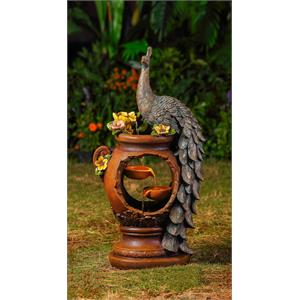 Peacock Water Fountain with LED Lighting