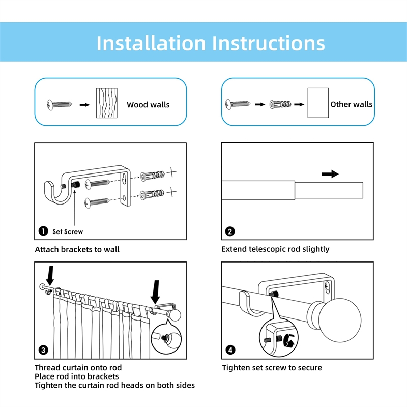Kings Adjustable Single Curtain Rod 48