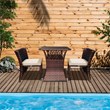 3Pc Wicker Chair And Table Bistro Set Brown With Ivory Cushion