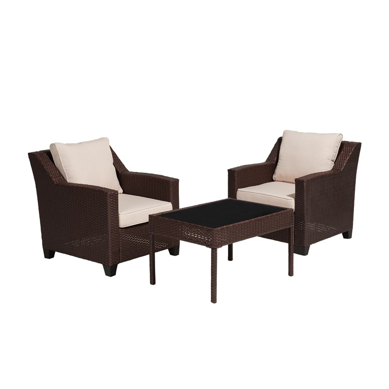 Caoimhe 4 PC Espresso Resin Wicker  Conversation Set with Tan Cushion