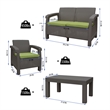 Ourea 4PC Espresso Conversation Patio Set with Sage Green Cushion