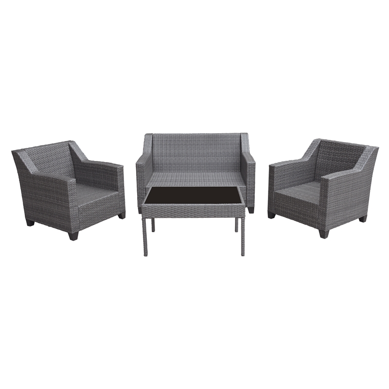 Aoife 4 PC Gray Resin Wicker  Conversation Set with 4