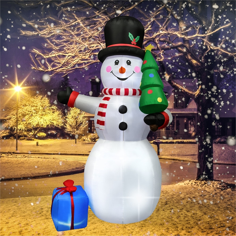 8FT Snowman with Tree and Gift bag Inflatable with LED Lights