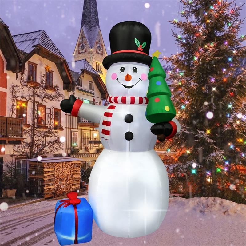 8FT Snowman with Tree and Gift bag Inflatable with LED Lights