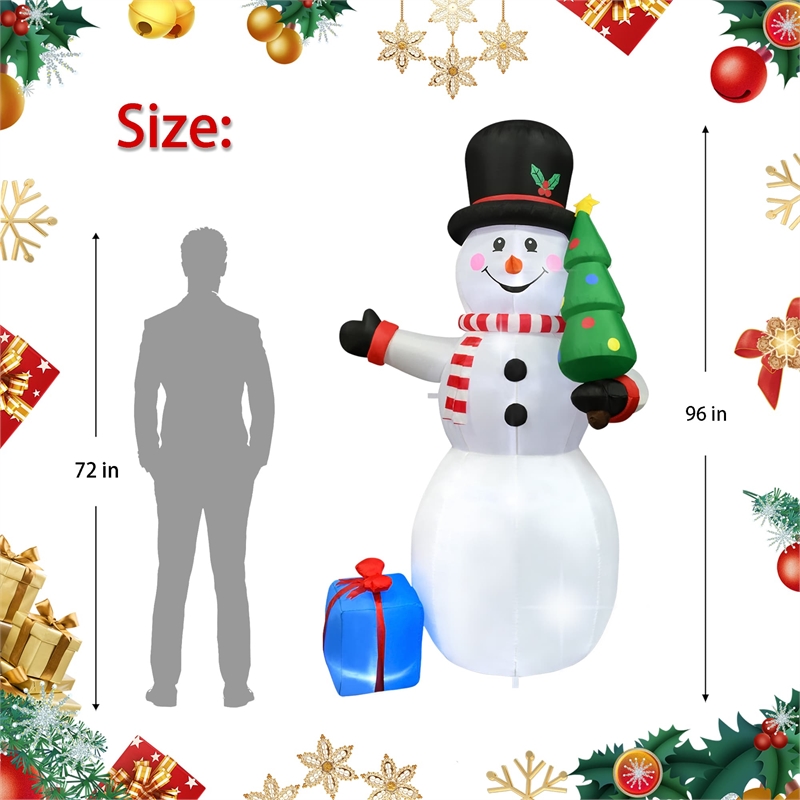 8FT Snowman with Tree and Gift bag Inflatable with LED Lights