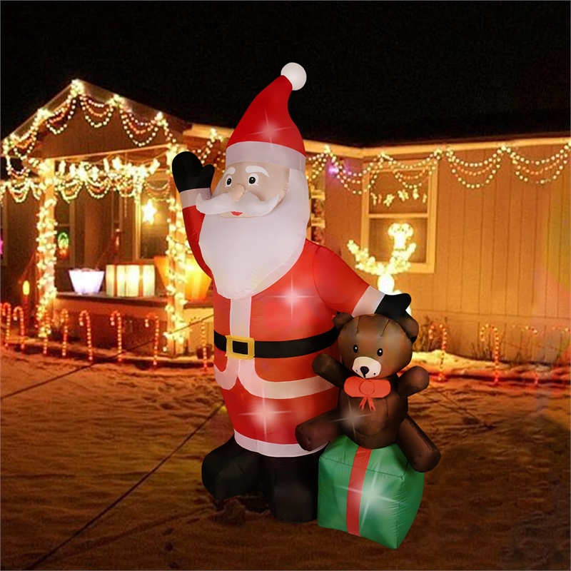 8FT LED Inflatable Santa Claus with Gift Box with Bear