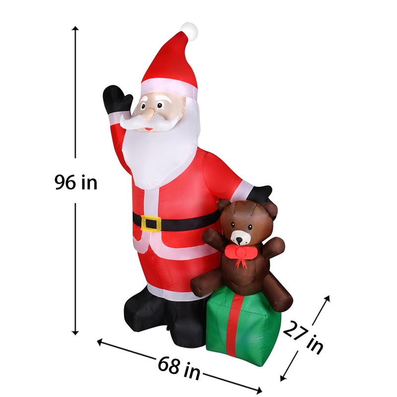 8FT LED Inflatable Santa Claus with Gift Box with Bear