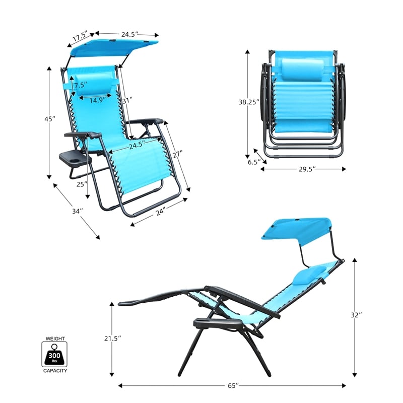 Jeco Oversized Zero Gravity Chair in Pacific Blue (Set of 2)