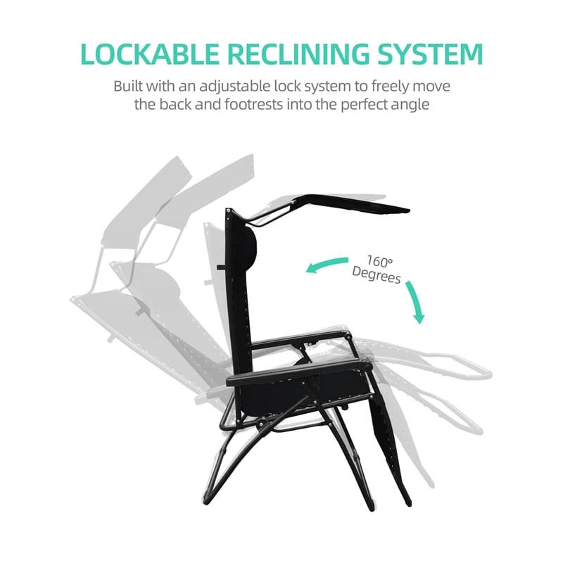 Jeco Oversized Zero Gravity Chair with Sunshade in Black