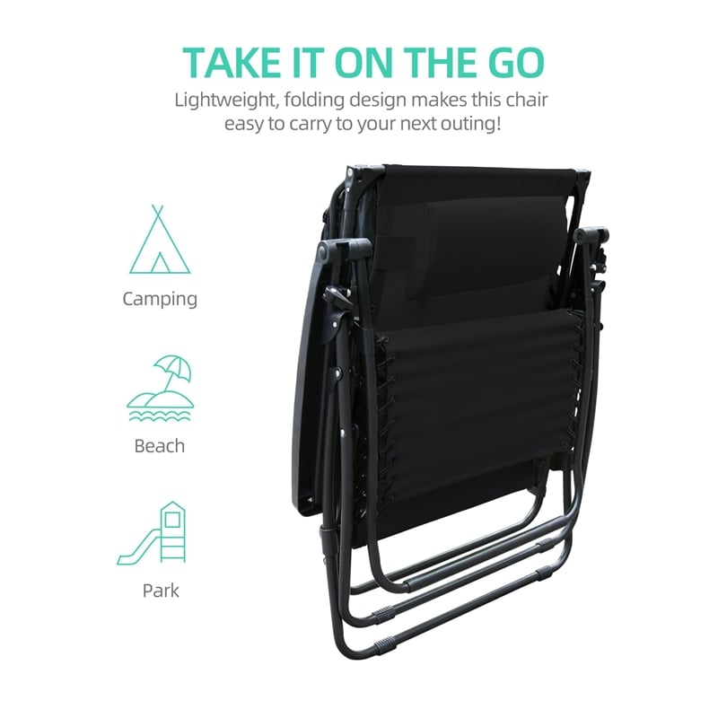 Jeco Oversized Zero Gravity Chair with Sunshade in Black