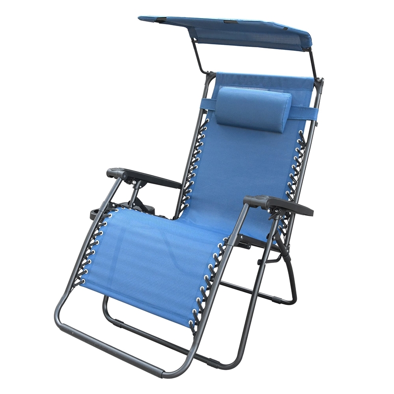 Jeco Oversized Zero Gravity Chair with Sunshade and Drink Tray in Blue