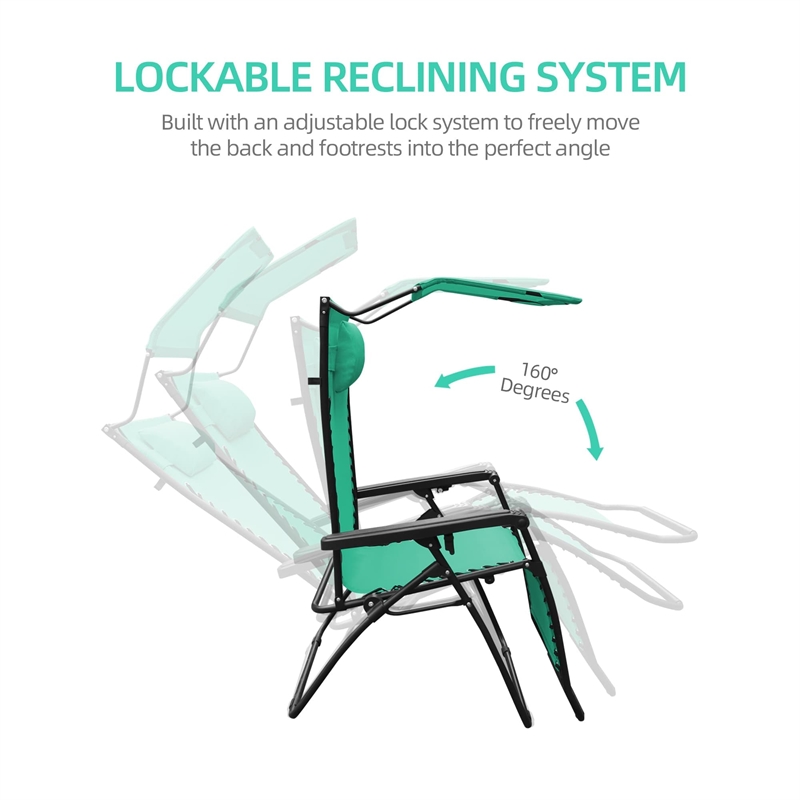 Jeco Oversized Zero Gravity Chair with Sunshade in Green