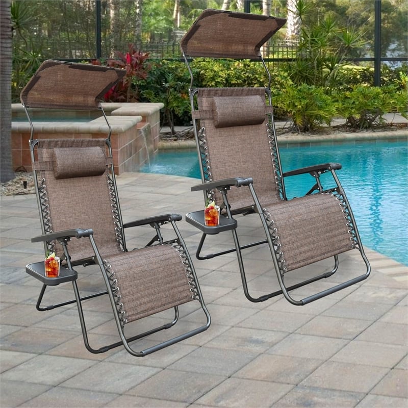 Jeco Oversized Zero Gravity Chair in Brown Mesh (Set of 2)