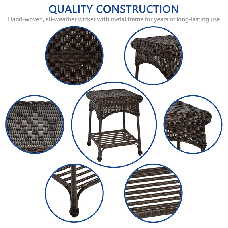 Jeco Wicker Patio End Table in Espresso