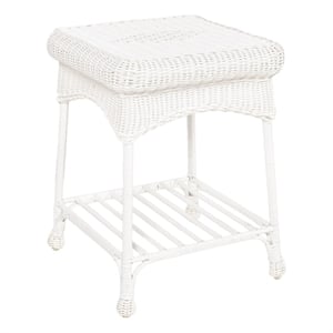 Jeco Resin Wicker Outdoor 17&quotW x 17&quotD Patio Square End Table in White