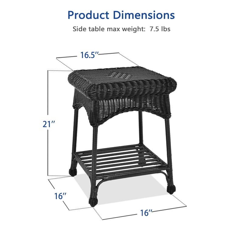 Jeco Wicker Patio End Table in Black