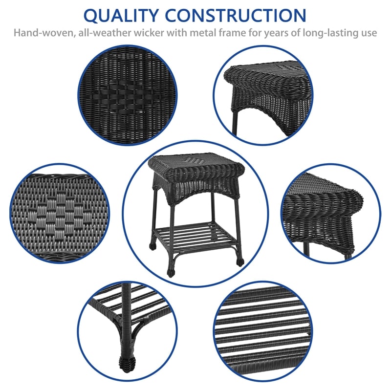 Jeco Wicker Patio End Table in Black