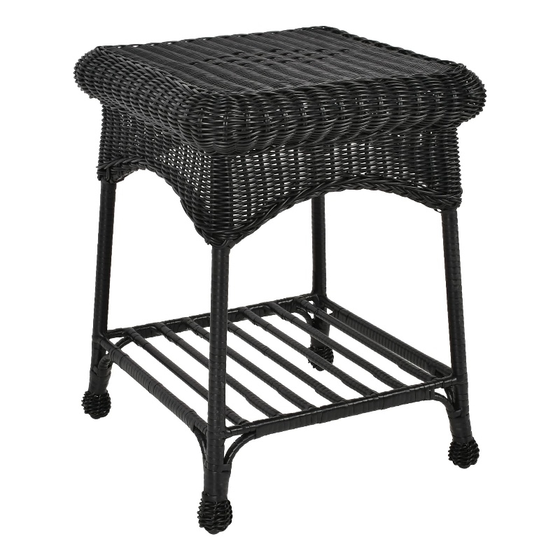 Jeco Wicker Patio End Table in Black