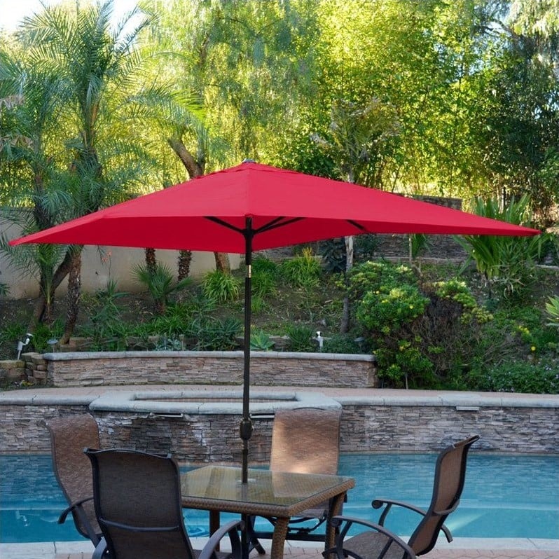 Jeco 6.5' x 10' Aluminum Patio Market Umbrella Tilt with Crank in Red