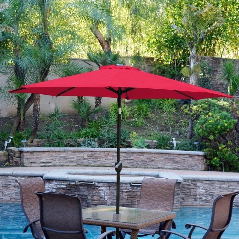 Jeco 9ft. Aluminum Patio Market Umbrella Tilt with Crank in Red