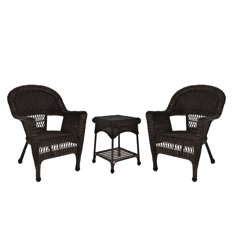 Jeco 3 Piece Resin Wicker Patio Conversation Set in Espresso