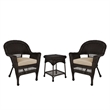 Jeco 3 Piece Wicker Conversation Set in Espresso with Tan Cushions