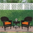 Jeco 3 Piece Wicker Conversation Set in Espresso with Orange Cushions