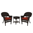 Jeco 3 Piece Wicker Conversation Set in Espresso with Red Cushions