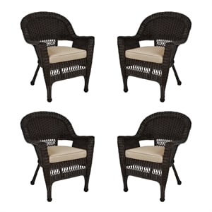 Jeco Wicker Chair in Espresso with Tan Cushion (Set of 4)