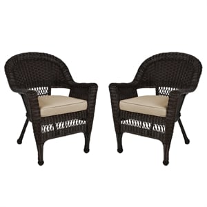 Jeco Wicker Chair in Espresso with Tan Cushion (Set of 2)